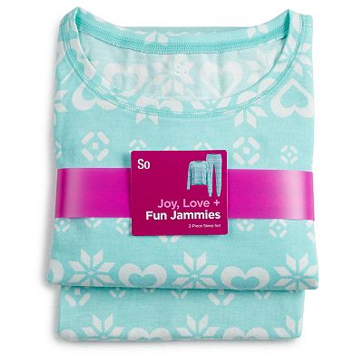 Juniors' SO 2 Piece Extra Soft Long Sleeve Top & Pant Pajama Set