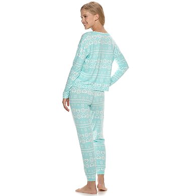 Juniors' SO 2 Piece Extra Soft Long Sleeve Top & Pant Pajama Set