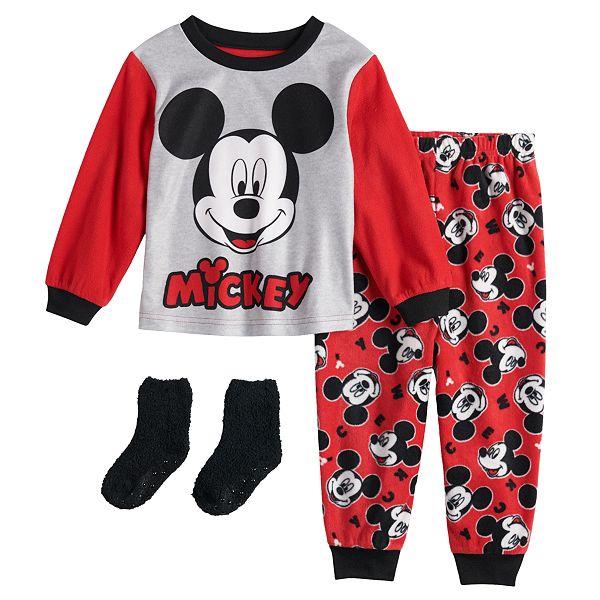 Disney S Mickey Mouse Toddler Boy Fleece Top Bottom Pajama Set With Socks