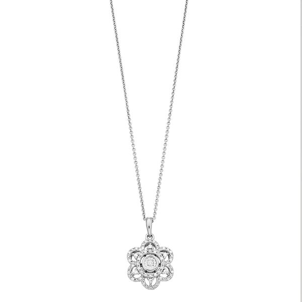 Samaya Jewels 1/10ct Diamond 10k Solid White Gold Cluster Flower Pendant Necklace