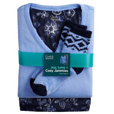 Women's Croft & Barrow® 3 Piece Minky Fleece Pajama Set with Sock
