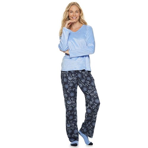 Women's Croft & Barrow® 3 Piece Minky Fleece Pajama Set with Sock