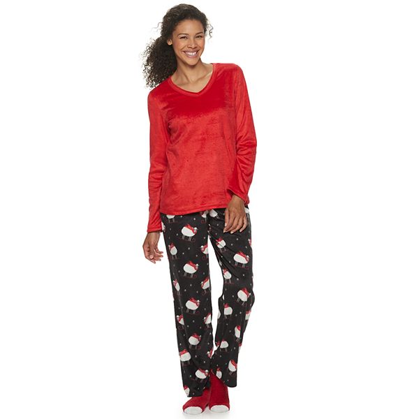 Women's Croft & Barrow® 3 Piece Minky Fleece Pajama Set with Sock