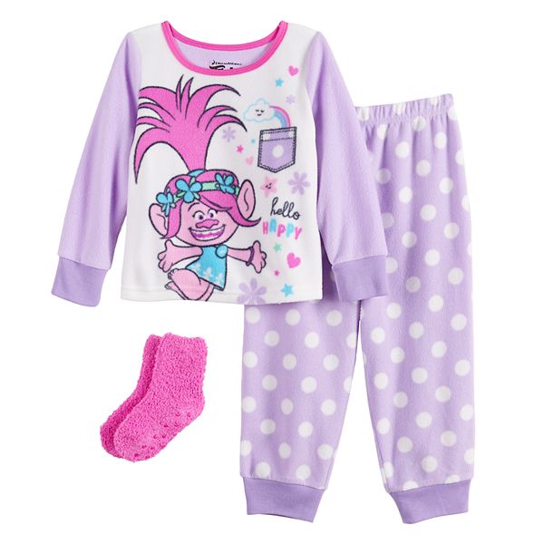 Girls Official Dreamworks Trolls Pyjamas Purple Pink Pyjama Set All in one 