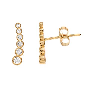 Womens Karat Rush Round CZ Bezel Climber Earrings