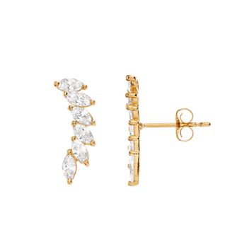 Womens Karat Rush Climber CZ Leaf Earrings