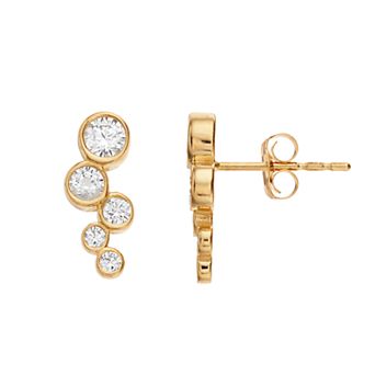 Womens Karat Rush Round CZ Bezel Climber Earrings