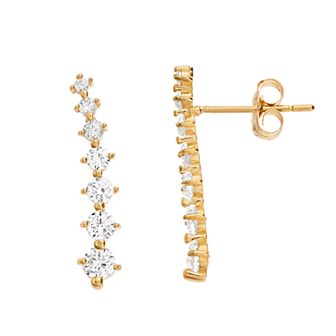 Womens Karat Rush Round CZ Curved Bar Climber Earrings