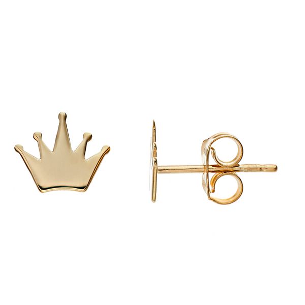 14k Gold Crown Stud Earrings