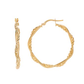 Womens Karat Rush Twisted Round Hoop Earrings