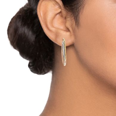 Tri-Tone 14k Gold Twisted Triple Hoop Earrings