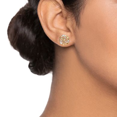 Two Tone 14k Gold Flower Stud Earrings