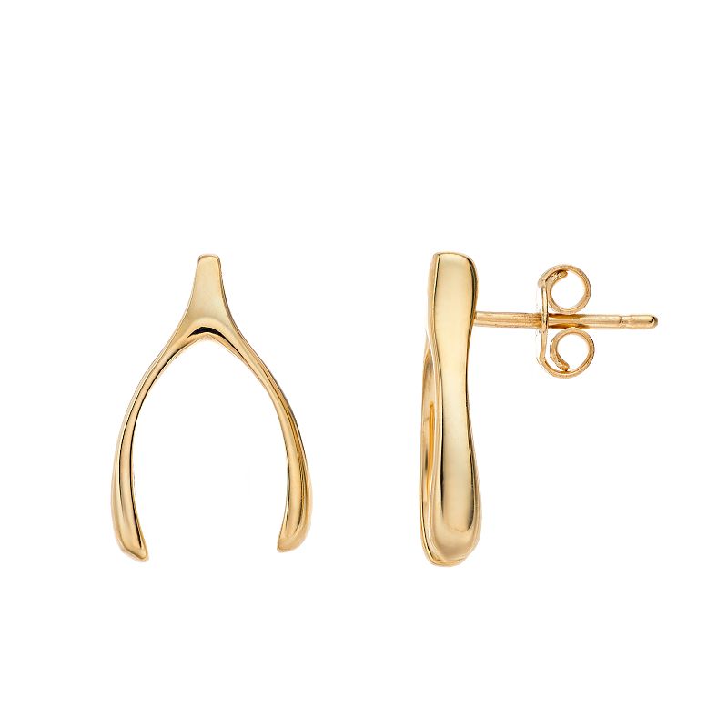 14k Gold Wishbone Stud Earrings, Womens, Yellow