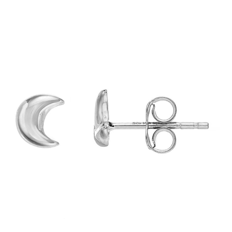 14k White Gold Crescent Moon Stud Earrings, Womens