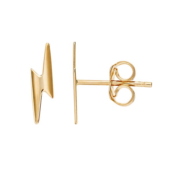 14k Gold Lightning Bolt Stud Earrings