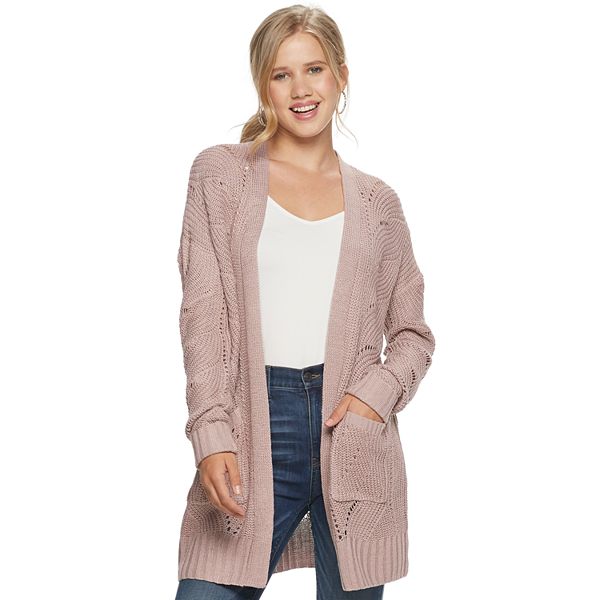 Juniors' Pink Republic Pointelle Cardigan