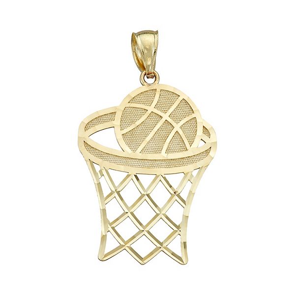 FindingKing 14K Gold Basketball Hoop & Ball Charm Sports Pendant