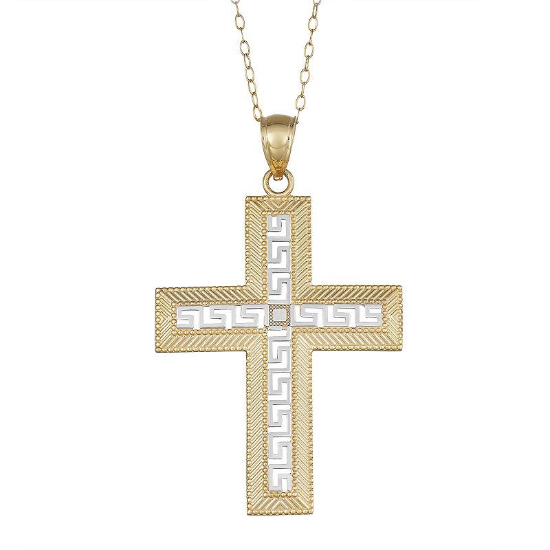 Two-Tone 10K Gold Textured Cross Charm, Womens, Yellow