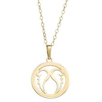 10k Gold Angel Wings Disc Pendant Necklace