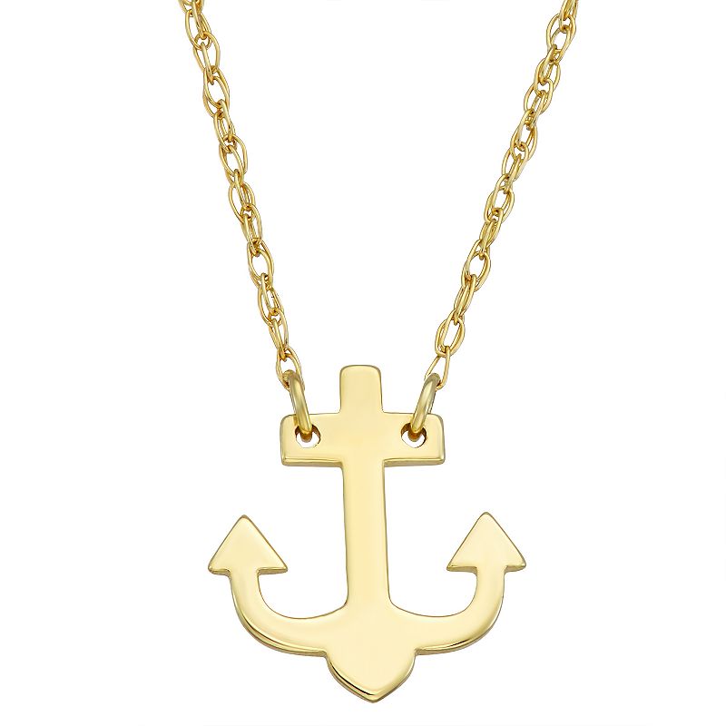 10k Gold Anchor Pendant Necklace, Womens, Size: 16, Yellow
