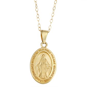 14k Gold Miraculous Medal Pendant Necklace
