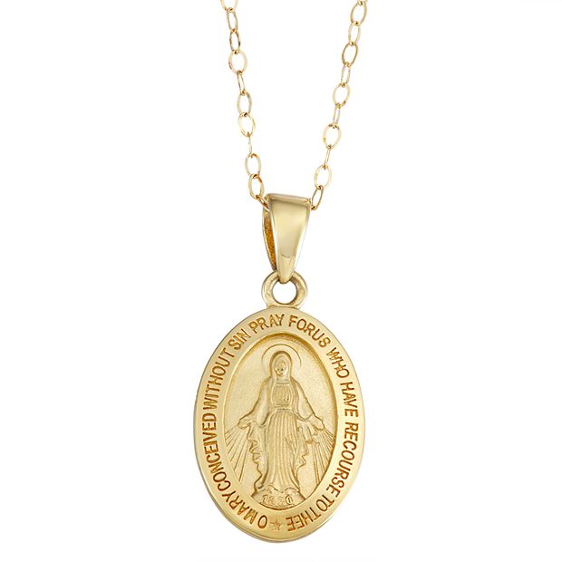 14K Gold Miraculous Medal Necklace, Miraculous Medal Rose Gold