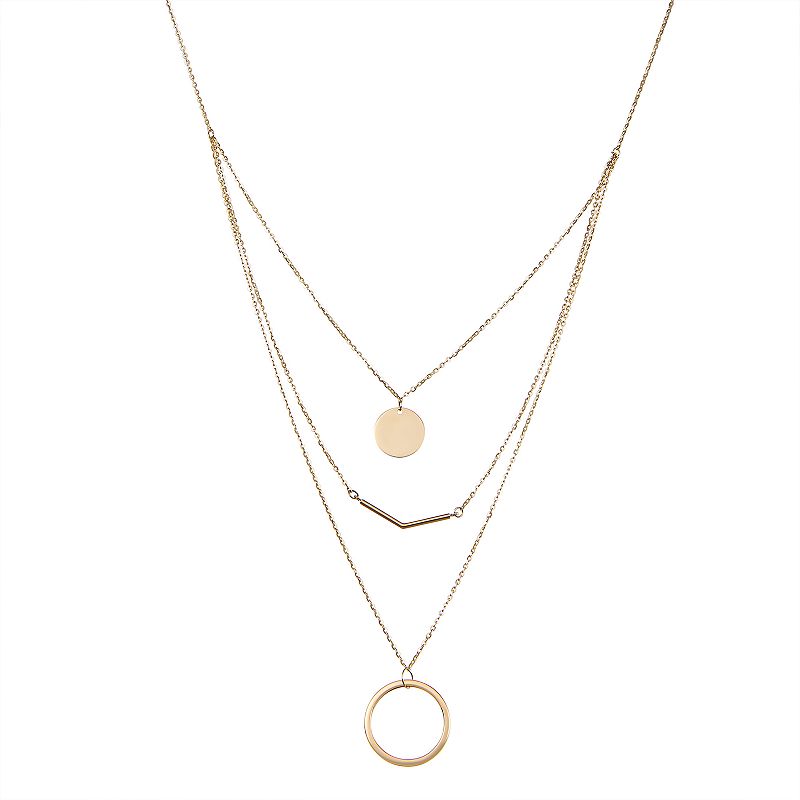10k Gold Three Strand Geometric Necklace, Womens, Size: 16, Yellow