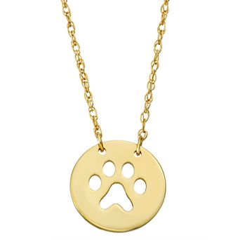 10k Gold Paw Disc Pendant Necklace