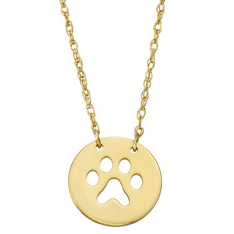 10k Gold Paw Disc Pendant Necklace, Womens, Size: 16, Yellow