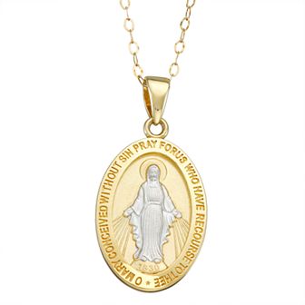 14k Gold Two-Tone Oval Miraculous Medal Pendant Necklace