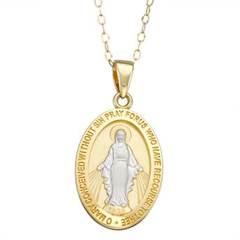 14k Gold Two-Tone Oval Miraculous Medal Pendant Necklace