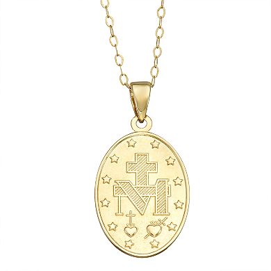 14k Gold Two-Tone Oval Miraculous Medal Pendant Necklace