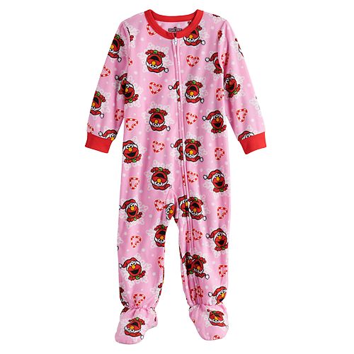 Toddler Girl Sesame Street Elmo Christmas Fleece Footed Pajamas