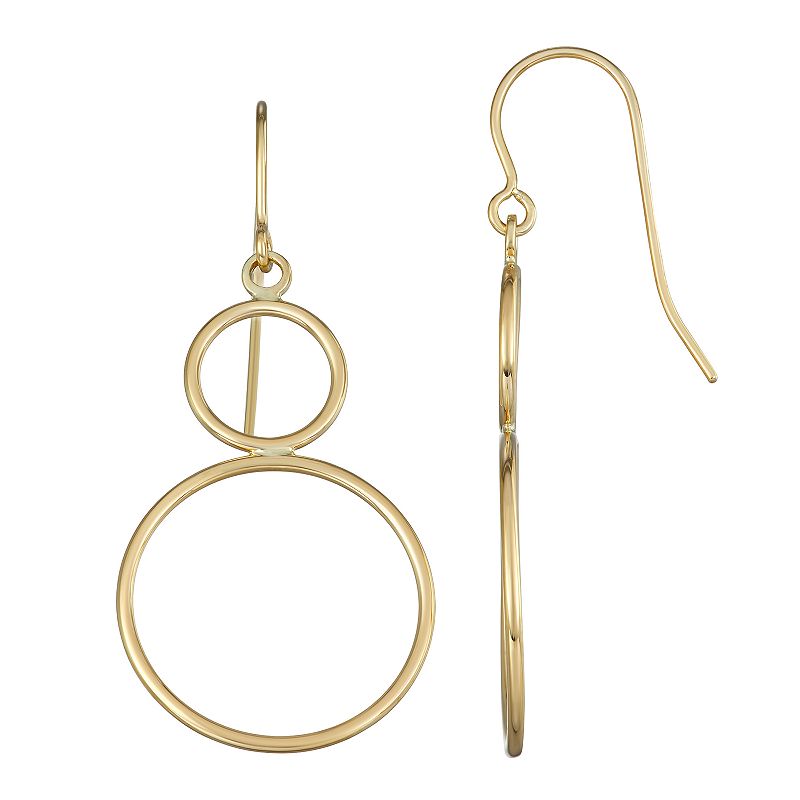 Forever 14K Gold Double Circle Drop Earrings, Womens, Yellow