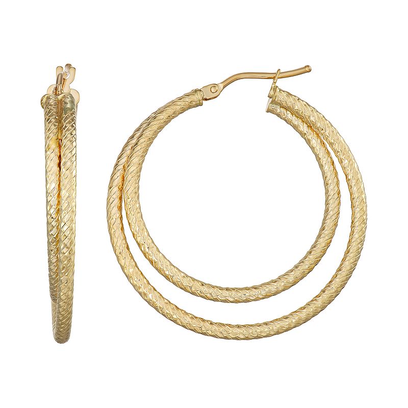Forever 14K Gold Double Hoop Earrings, Womens, Yellow