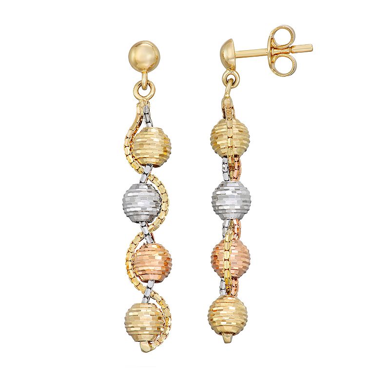 Forever 14K Gold Tri-Tone Woven Bead Drop Earrings, Womens, Yellow