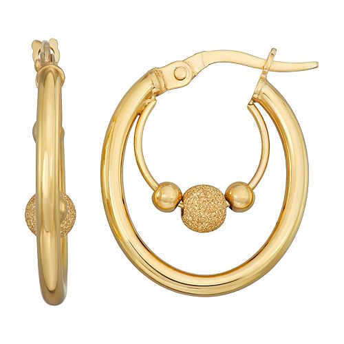 Forever 14K Gold Oval Hoop & Bead Earrings