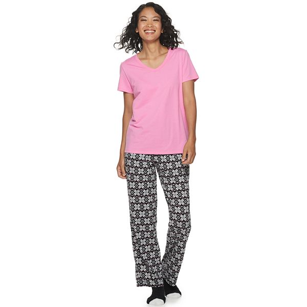 Women's Croft & Barrow® 3 Piece Short Sleeve Pajama Set with Sock