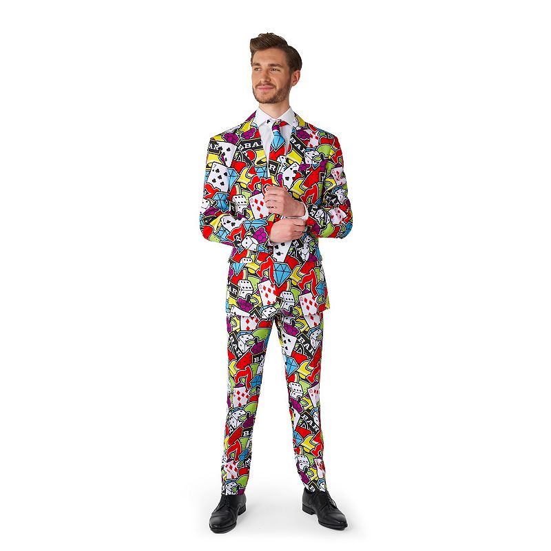 Mens Suitmeister Slim-Fit Novelty Pattern Suit & Tie Set, Size: Small, Mul