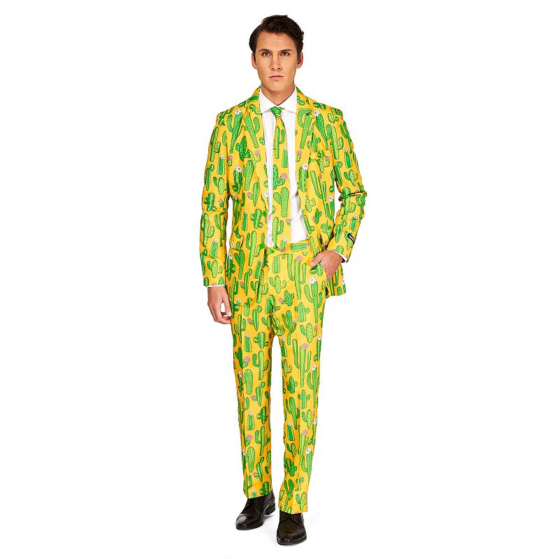 Mens Suitmeister Slim-Fit Novelty Pattern Suit & Tie Set, Size: Large, Des