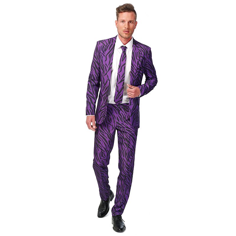 Mens Suitmeister Slim-Fit Novelty Pattern Suit & Tie Set, Size: Medium, Me