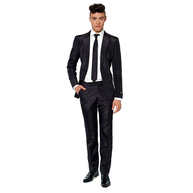 Mens Suitmeister Slim-Fit Solid Suit & Tie Set, Size: Small, Black