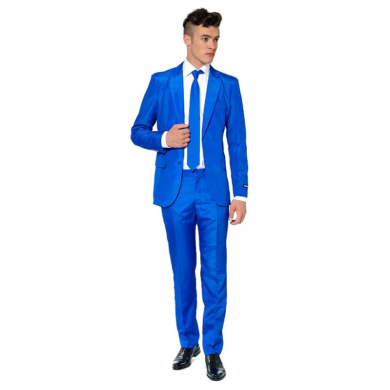 Mens Suitmeister Slim-Fit Solid Suit & Tie Set, Size: Medium, Blue