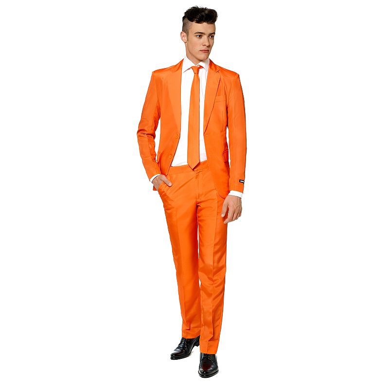Mens Suitmeister Slim-Fit Solid Suit & Tie Set, Size: Small, Orange