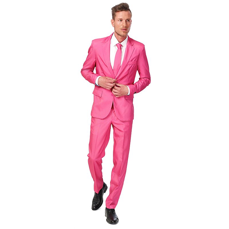 Mens Suitmeister Slim-Fit Solid Suit & Tie Set, Size: Small, Pink Ovrfl