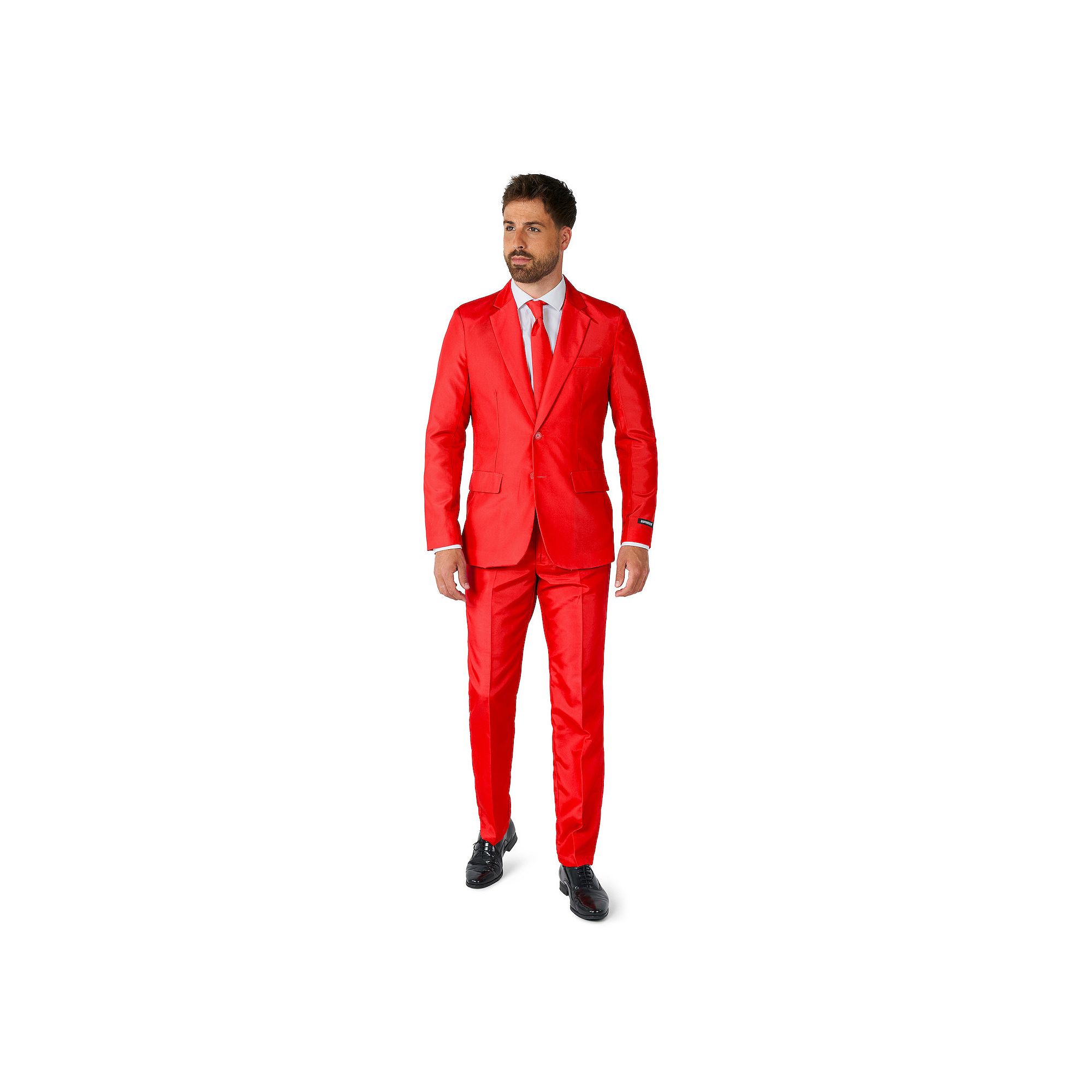 Mens Suitmeister Slim-Fit Solid Suit & Tie Set, Size: Small, Red