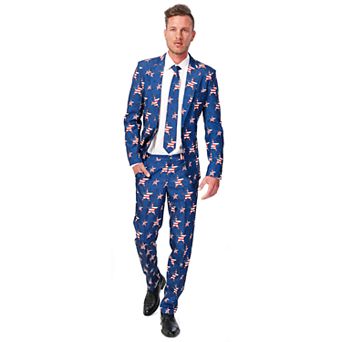 Men's Suitmeister Slim-Fit USA Stars and Stripes Americana Suit & Tie Set