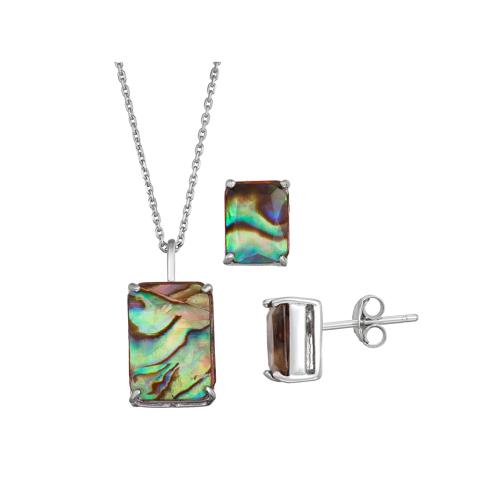 Argento Forte Sterling Silver Rectangular Abalone Pendant & Earring Set, W