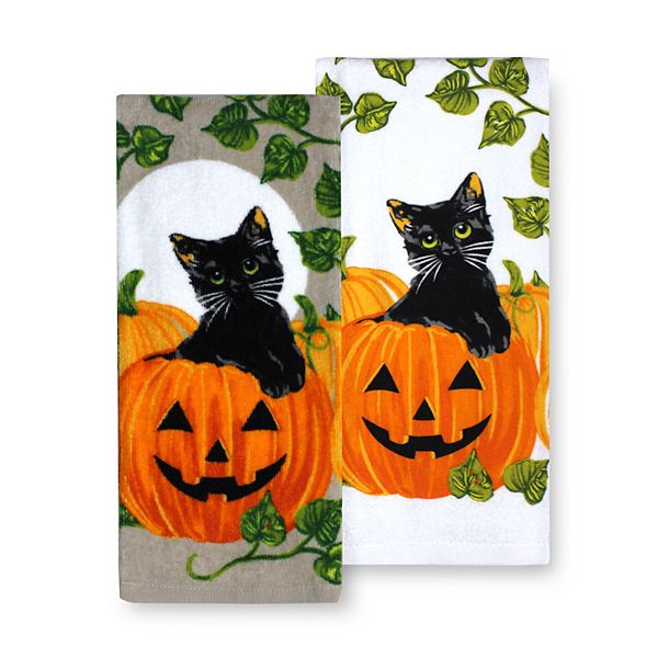 Celebrate Halloween Together Black Cat Pumpkin Kitchen Towel 2 Pk