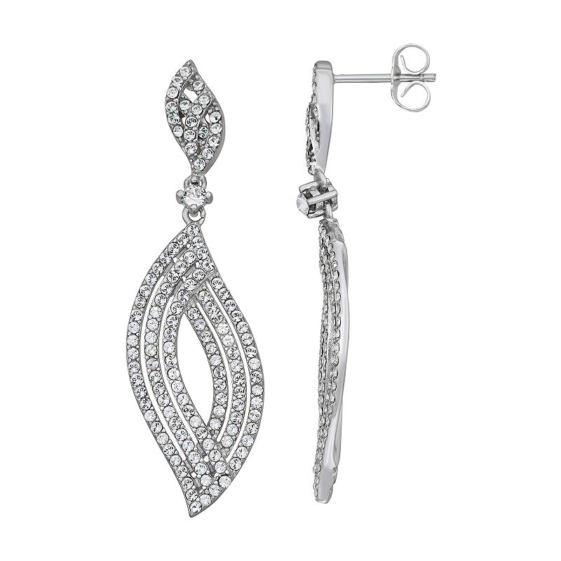 Sterling Silver Crystal Leaf Dangle Earrings, Womens, White